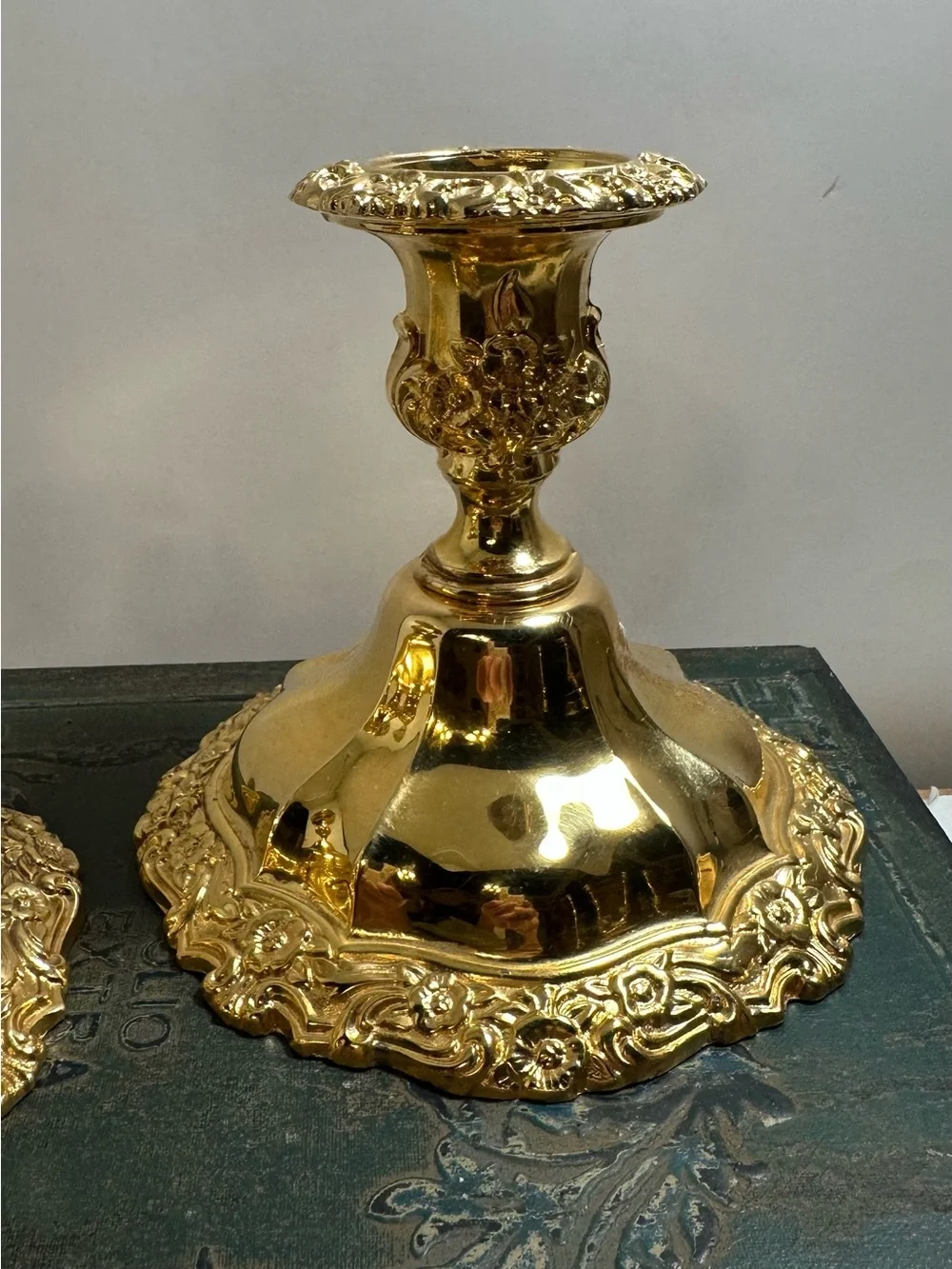 Brass Rococo-Style Candlestick Pair